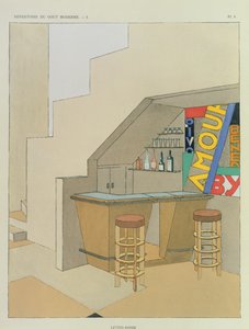 Suunnittelu pieneen baariin, ranskalaisesta sisustussuunnittelujulkaisusta, jossa on 200 vedosta, n. 1928-29 (pochoir print)